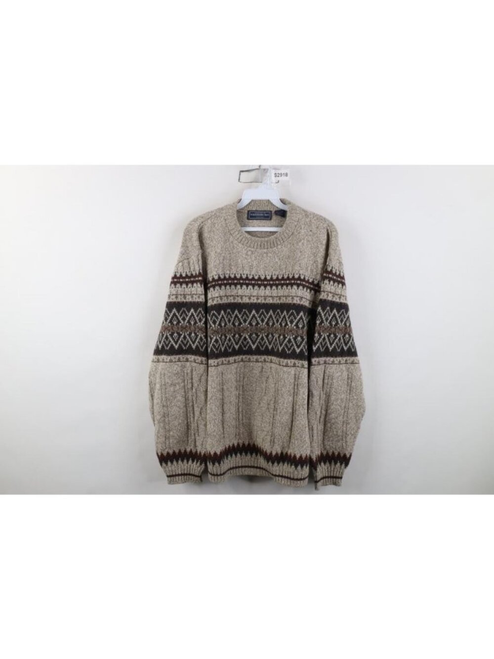 Vintage 90s Crewneck Sweater Mens Size L Earth Tone Fair Isle Chunky Knit